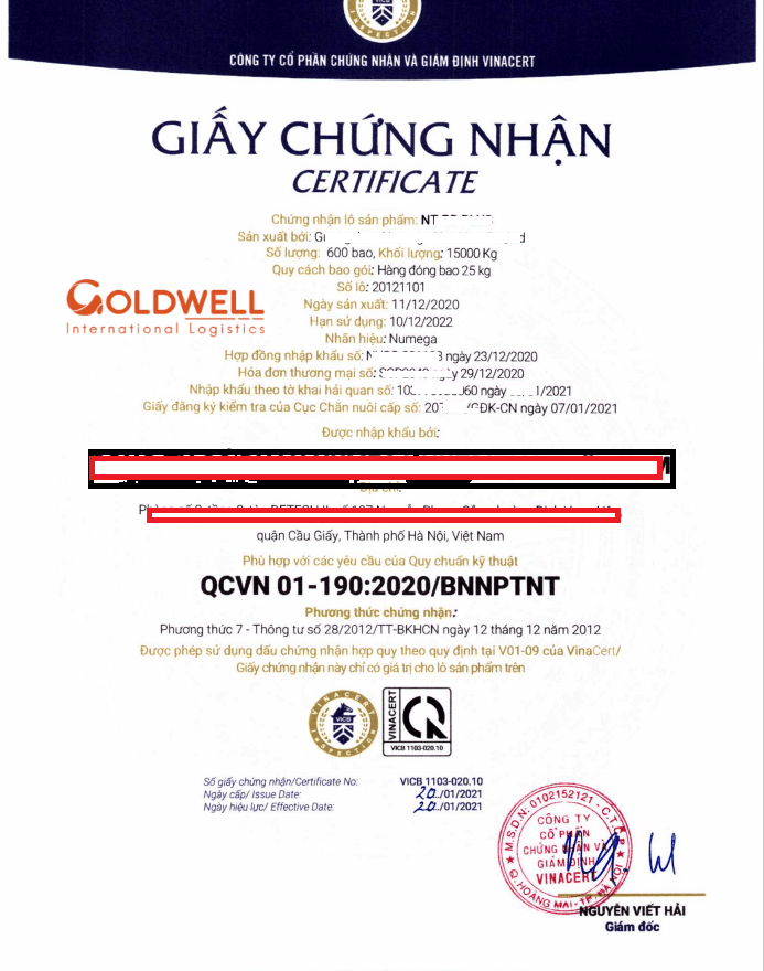 Bảng chứng nhận hợp quy - trang 1