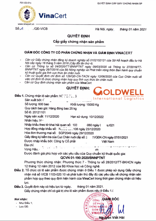 Bảng chứng nhận hợp quy - trang 2